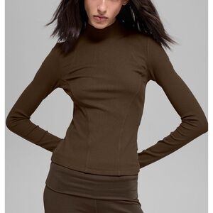 ALO - Ribbed Mesmerize Mock Neck Long Sleeve (Espresso)